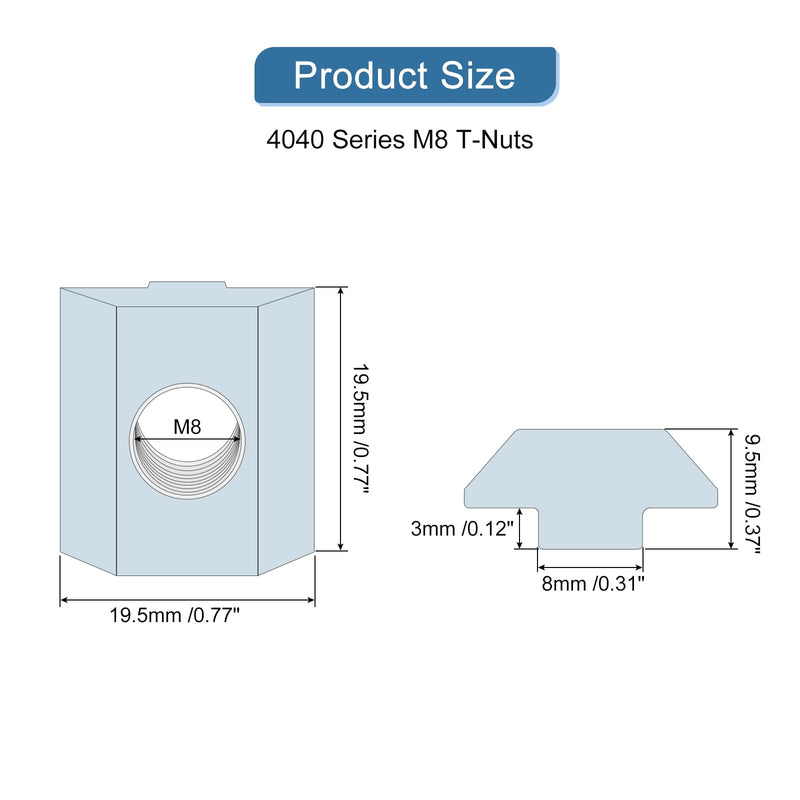 [Australia - AusPower] - uxcell T Nuts, 30pcs - Nickel Plated Carbon Steel T Slot Bolts, 4040 Series M8 Hammer Head Fastener, Sliding T Nuts for Aluminum Extrusion Profile (Silver) 