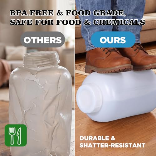 2Pack Plastic Jars 1.32 Gallon (5L) Bottles Containers with Lids, Wide Mouth Large Reusable Food Storage Jugs for Water, Juice, Milk Translucent 1.32 gallons