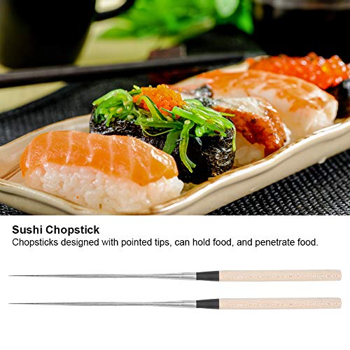 Sushi Chopsticks, Stainless Steel Japanese Chopsticks with Wood Handle, 12in Long, for Hotpot Noodles, Chef's Plating Tools, Reusable Moribashi Chopsticks L