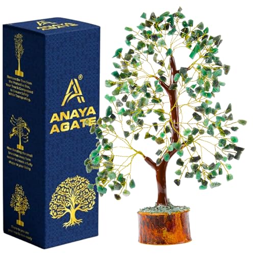 ANAYA AGATE Green Jade Crystal Trees for Home Decor, Office Desk Decoration, Chakra Healing Crystals and Stone for Positive Energy, Money, Good Luck, Tree of Life Spiritual for Women and Mom Green Jade Golden Wire