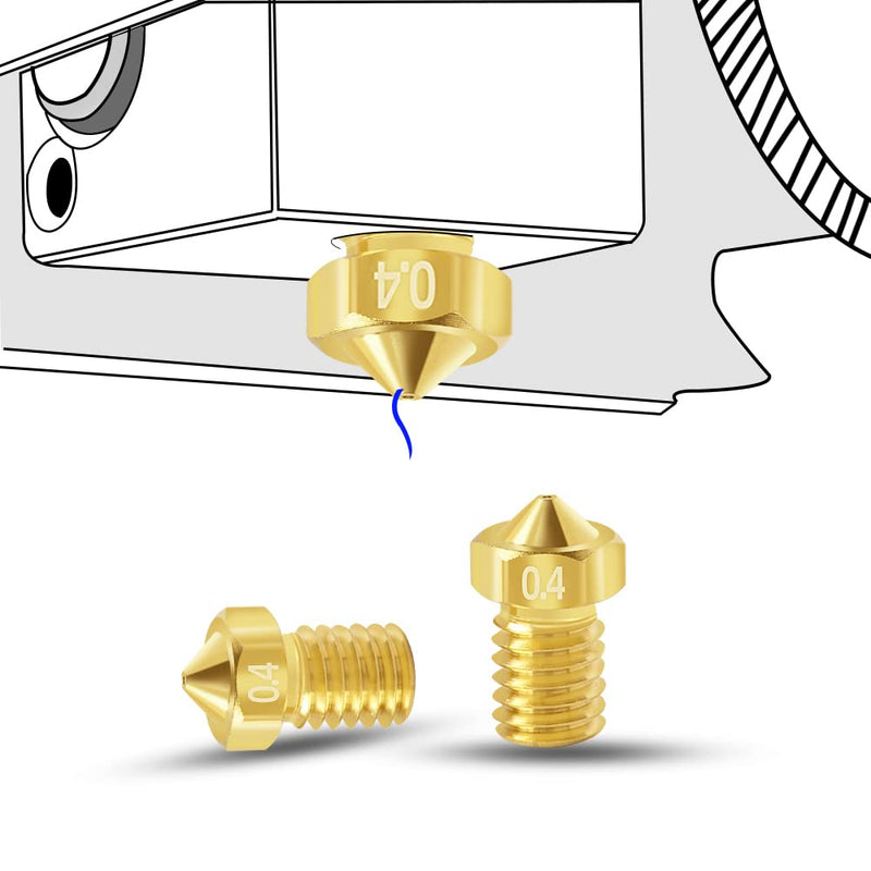 [Australia - AusPower] - 20Pcs 3D Printer V6 Nozzles 0.4mm M6 Brass Nozzle Extruder Print Head Compatible for E3D V5 V6 1.75mm Filament 3D Printer I3 Mega Prusa I3 MK3/MK3S, and Nozzle Cleaning Needles 0.4mm, 