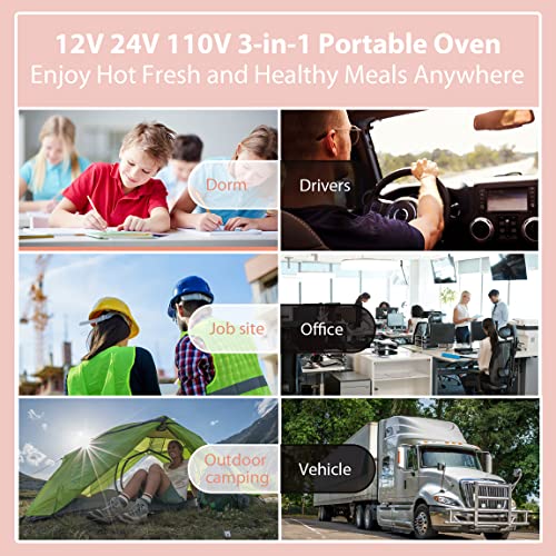 3-in-1 Portable Oven, 12V/24V Car Dual Use, Heated Lunch Box, Food Warmer, Safe & Convenient, Compatible with Containers, 11" x 8" x 4"