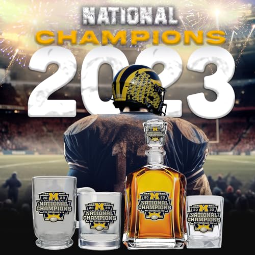 Heritage Pewter Michigan Wolverines 2023 Football National Champions Double Old Fashion | Double Rocks Glass 14 OZ for Liquor | Expertly Crafted Pewter Glass