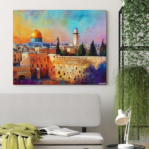 DOLUPID Jerusalem Christian Wall Art Jerusalem Painting Home Decor Jewish Israel Map Art Canvas Art Posters for Room Aesthetic And Wall Art Picture Living Room Decor with Frame 8x10inch 20x25cm