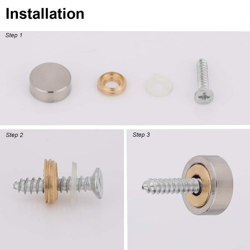 [Australia - AusPower] - 20 PCS Screw Covers Decorative Caps (Solid Brass Construction) Mirror Screws Fasteners, 3/5" Diameter, Brushed Stainless Steel 3/5 Inch Brushed Finish 