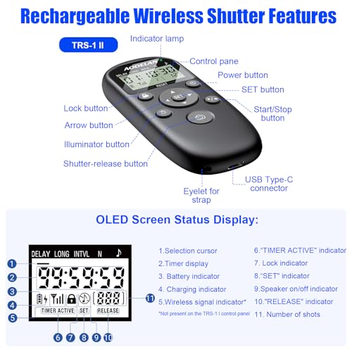 Rechargeable Intervalometer Timer Shutter Release Remote with LCD Screen Timer Shutter for Sony