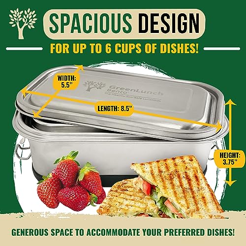 GreenLunch Stainless Steel Bento Box for Adults & Teens, 6 Cup, 2 Piece Green