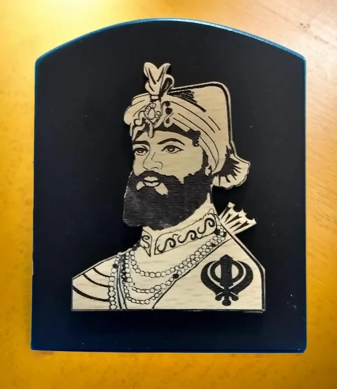 BEXCO 3D Sikh Self Standing Wooden 3D Figurine photoframe for Table top, Showpiece car Dashboard 3.5 X 3X1 inches… (Guru Gobind Singh Ji)
