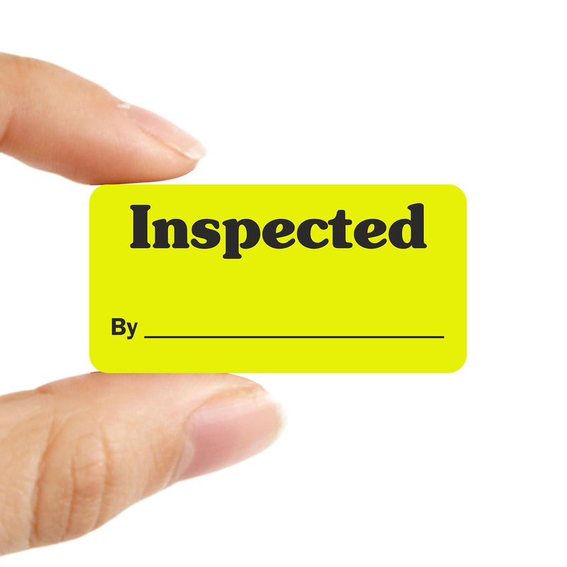SmartSign Inspected by Write-On Labels in Dispenser Box - Pack of 1000, 2.5" x 1.25", Black on Fluorescent Yellow, Paper Stickers with Permanent Adhesive