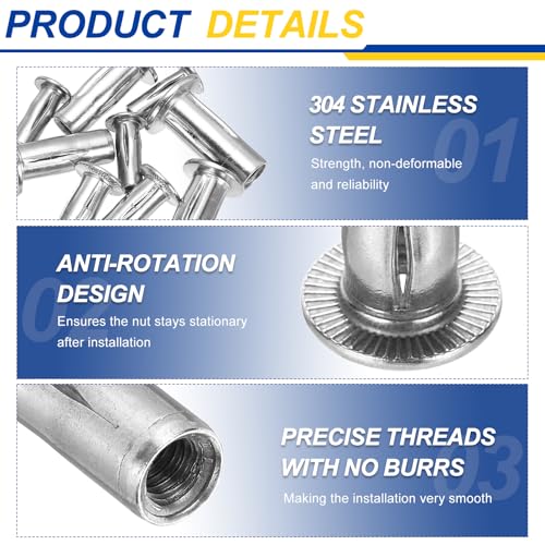 10Pcs Multi Grip Rivet Nuts M10x33 Nuts 304 Stainless Steel 10