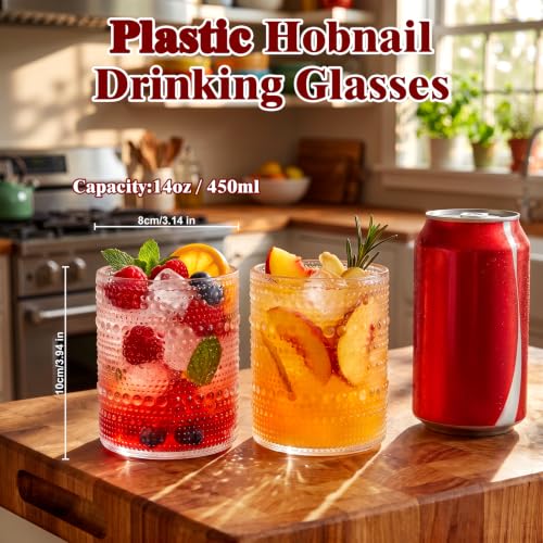 18PCS Hobnail Plastic Drinking Glasses 14 oz Beaded Cups for Party Clear 3.93 inch*3.14 inch
