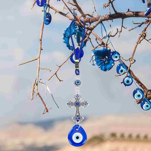 Evil Eye Crystal Cross Talisman Fatima's Holy Hand Pendant Decoration, Lucky Blue Evil Eye Hanging Ornament for Car, Home and Office for Protection and Blessing (1pc Water Droplet Evil Eye) 1pc Water Droplet Evil Eye