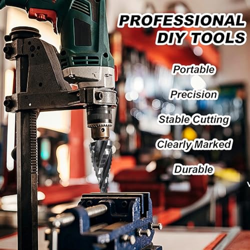 WHIMSTITCH 5-piece HSS step drill bit set for metal, covering 59 sizes from 1/8 to 1-3/8 inches