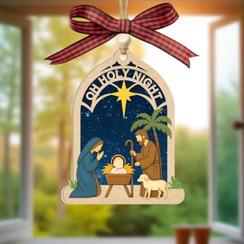 Nativity Christmas Layered 3D Ornament – Religious Holy Family Ornament with Bethlehem Star, Christian Tree Decoration, Catholic Religious Gifts for Women Men, Christmas Ornaments 2025 Katinat -Kl- Nativity Oh Holy Night