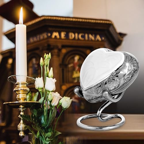 White Heart Keepsake Urn for Human Ashes – Handcrafted Brass Mini Urn with Stand, Velvet Bag & Gift Box – Enamel-Coated Small Memorial Urn for Baby, Pet or Loved One – Decorative Funeral Keepsake White
