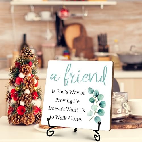A Friend is God's Way of Proving Wooden Sign Gift, Appreciate Friendship Decor, Small Friendship Gift, Birthday Christmas Gifts for Women Men, Family Friends, Office Cubicle Accessories, 5" x 5"-163 WHITE-1
