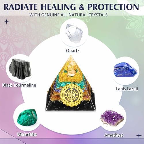 Orgonite Pyramid with Chakra Necklace, Tourmaline Energy Healing Crystals