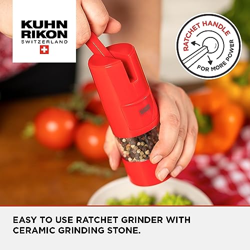 Kuhn Rikon Ratchet Spice Grinder, Ceramic Mill for Salt and Pepper, Red