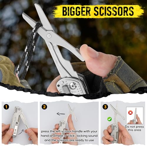 BIBURY 13-in-1 multitool pocket knife with clip, locking blade, and large scissors