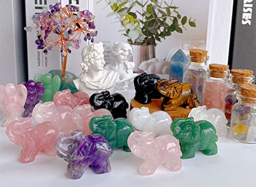 QINJIEJIE 5PCS Elephant Decor Amethyst Statue Crystals Rose Quartz Green Aventurine Opal Tiger Eye Cute Desk Stones Decoration Room Office Decor Statue Pocket Spiritual Gem Gifts for Women 1.5" Amethyst+rose Quartz+green Aventurine+opal+tiger Eye