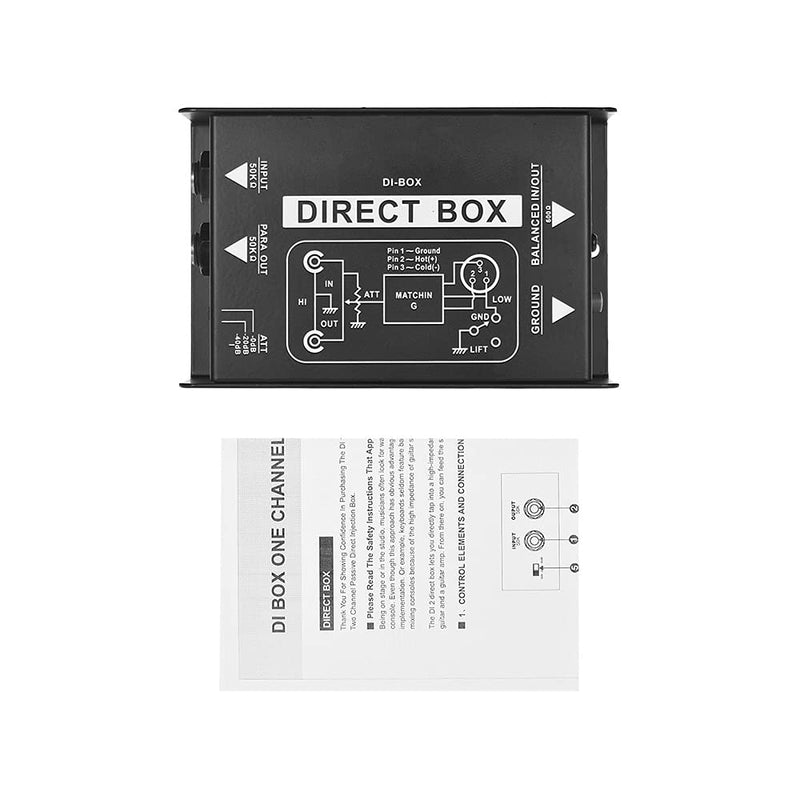 [Australia - AusPower] - Professional Single Channel Passive DI-Box Hum Eliminator Direct Injection Audio Box Balanced & Unbalance Signal Converter for Electric Guitar Bass Live Performance Direct Box 