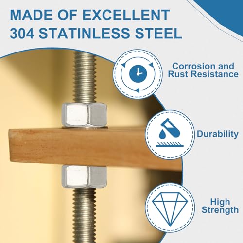 PATIKIL 2 Pcs Fully Threaded Rod, M12 x 350mm 304 Stainless Steel Right Hand Long Thread Bar Studs with Nuts for Pipes Clamps Hangers U-Bolts