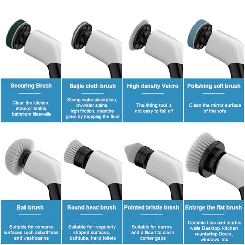 YKYI 8-in-1 Electric Cleaning Brush Head Set, Multi-Surface Attachments for Bathroom, Kitchen, Car, Leather