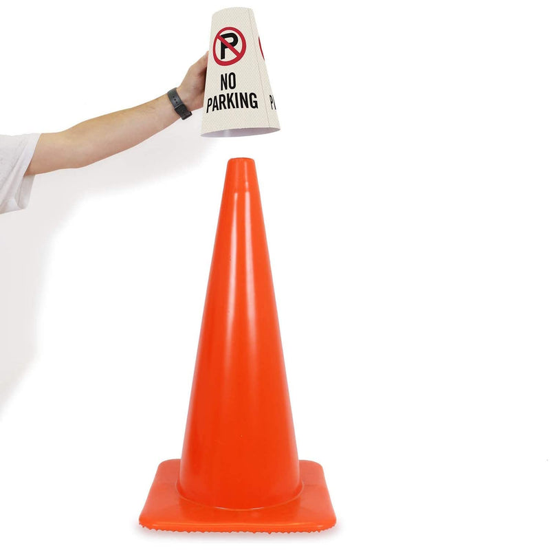 SmartSign 6-Pack "No Parking" Reflective Cone Message Sleeve Collar with Symbol, 360-Degree Visibility, Non-Adhesive Vinyl Signs for Traffic Safety Cones, 3-Side Print [Cone Not Included] Pack of 6 No Parking