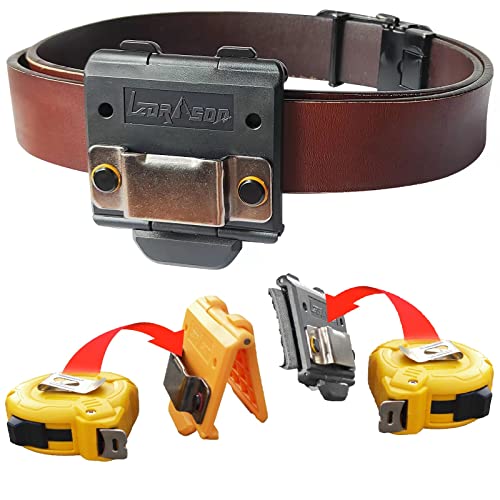 Lzdrason yellow tape measure holder clip attached to a tool belt, 1 pack