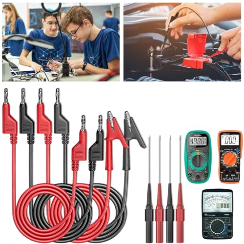 8-Piece Test Leads Set with Crocodile Clips Cable, 4 mm Banana Plug Cable x 4 with Test Probes x 4, 1 m Measuring Cable for Multimeter, Banana Plug Test Lead, for Digital Multimeter