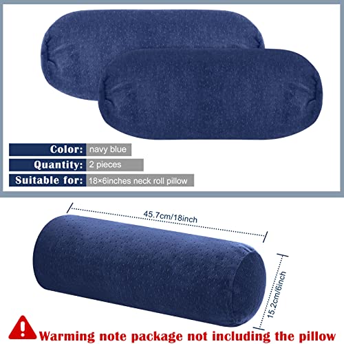 Remerry 2 Pcs Velvet Neck Roll Pillow Covers, 18 x 6 Inches, Navy Blue