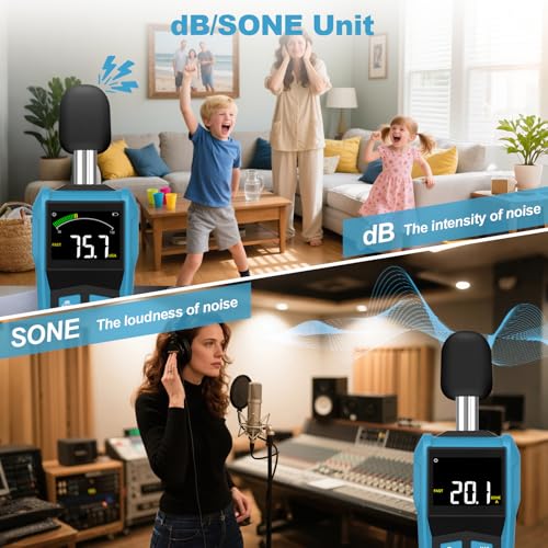 Calibrated decibel meter, DURFICST sound level meter with calibration certificate, dB meter with LCD color screen, dB/SONE units quick switching, backlight, A/C weighting | Volume meter with LCD color screen, MAX/MIN, A/C weighting,...