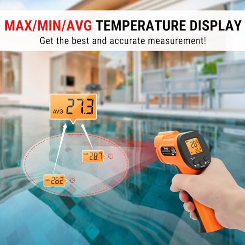TempPro Laser Infrared Thermometer Temperature Meter -50°C to 550°C | Contactless Meter 12:1 Distance Ratio, Adjustable Emissivity, for Kitchen, Industry, Air Conditioning (Ex-ThermoPro) Celsius/Fahrenheit
