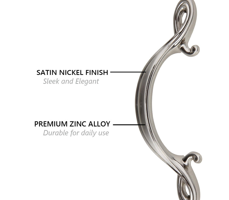 Silverline 10 Pack Cabinet Curved Arch Handle - Satin Nickel, 4" (102mm) Hole Centers Drawer Pull Kitchen Furniture Dresser Cupboard Hardware
