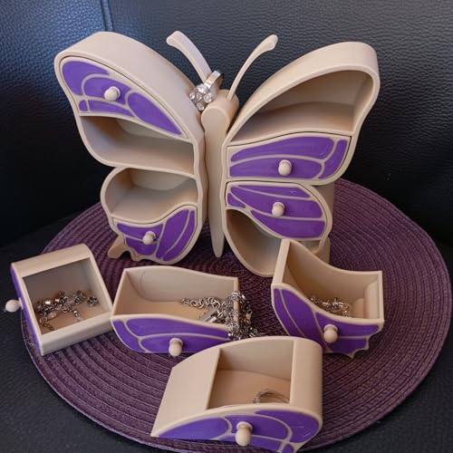 TIME&TRAVE Butterfly Jewelry Stand Holder Organizer - 3D Printed Dual-Color Storage Box with 8 Drawers for Necklaces, Rings, Earrings Dreamy Gift Idea