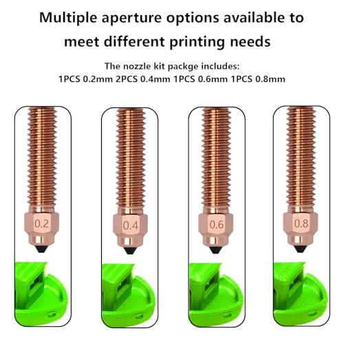 5PCS Quick-Swap Nozzle for Creality K1C, Titanium Copper Alloy Hardened Steel Nozzle, All-Metal Integrated High Temperature 0.2/0.4/0.6/0.8MM Nozzle Kits for K1C/Ender 3 V3 3D Printers for K1C (5PCS Muilt Size)