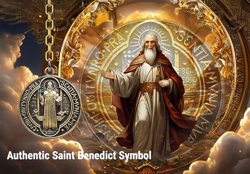 Antique Bronze Saint Benedict of Nursia Medal Pendant Necklace