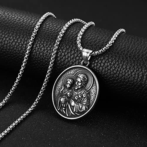 HZMAN Stainless Steel Joseph/Mary/Jesus Medal Necklace for Men Women Silver St Joseph