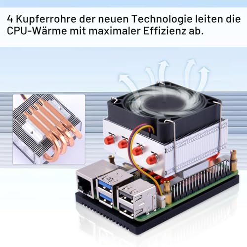 GeeekPi Low-Profile Plus CPU Cooler for Raspberry Pi 5, Pi 5 Aluminum Active Cooler with Cooling Fan for Raspberry Pi 5 4GB/8GB/16GB