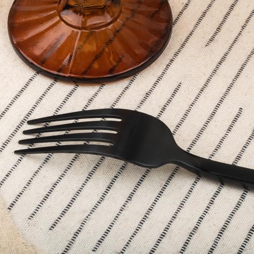 Alata Cube Black 8-Piece 7.1 Inches Forged Salad Forks Stainless Steel, Matte Satin Polished Cutlery Set, Dishwasher Safe