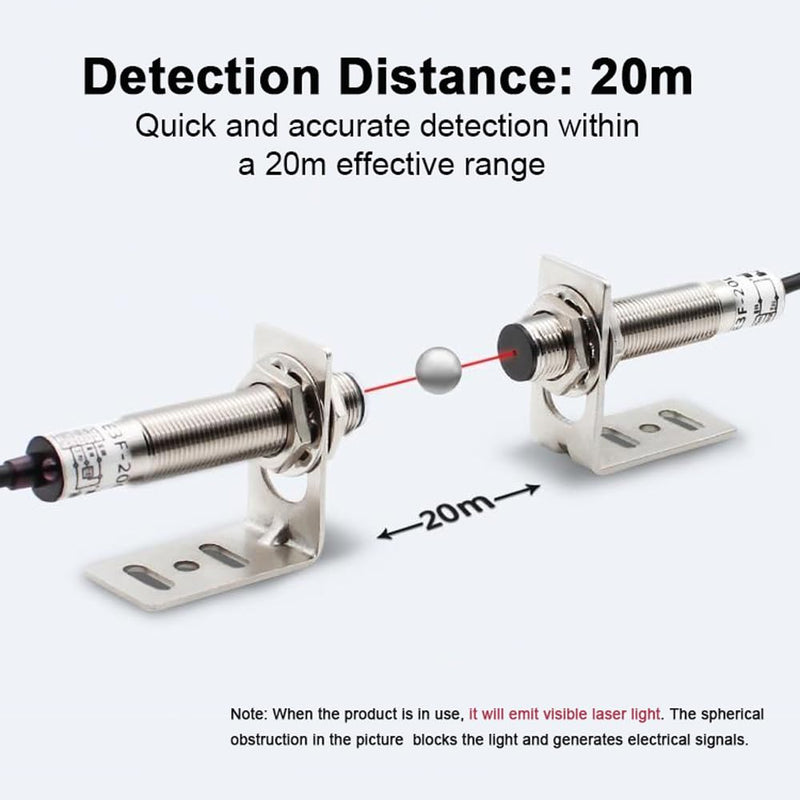 [Australia - AusPower] - 1 Pair photoelectric Switch 0-20M Laser Sensor Switch Through-Beam Reflection Optical Photoelectric Sensors 6-36V Proximity Switch E3F-20M-NO-12MM Regular Industry 