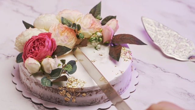 Strova Silver Wedding Cake Serving Set - Elegant Cake Cutting Knife and Server for Event Use Silver Plated