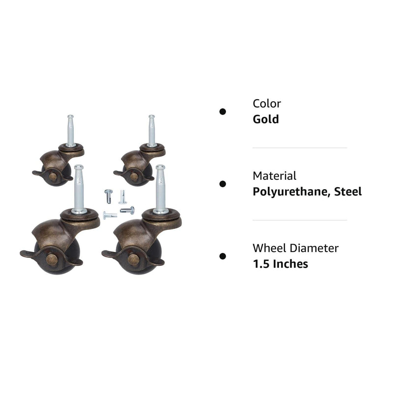 [Australia - AusPower] - 1.5" Ball Casters Stem Caster Wheels with 5/16" x 1-1/2" (8 x 38mm) Stem Antique Gold Ball Caster Swivel Caster for Furniture Casters Sofa Chair Cabinet Set of 4 (with Brakes) with Brake 