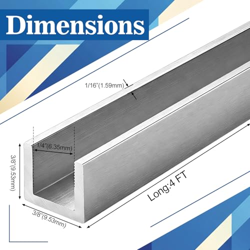 Wesiti 4 ft clear anodized aluminum U channel, 1/4-inch wide with 1/16-inch wall and 3/8-inch height