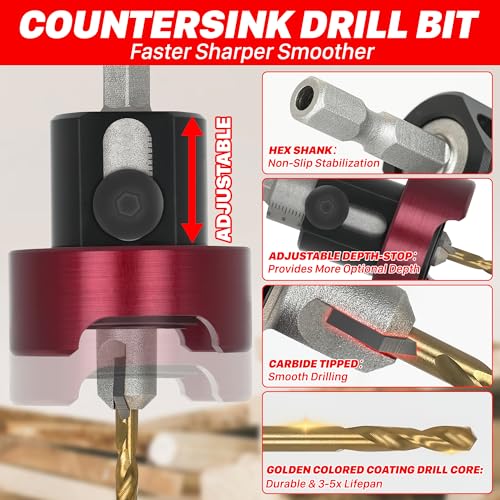 KEENTECH 6-piece carbide-tipped countersink drill bit set in 3/32, 1/8, and 5/32-inch sizes