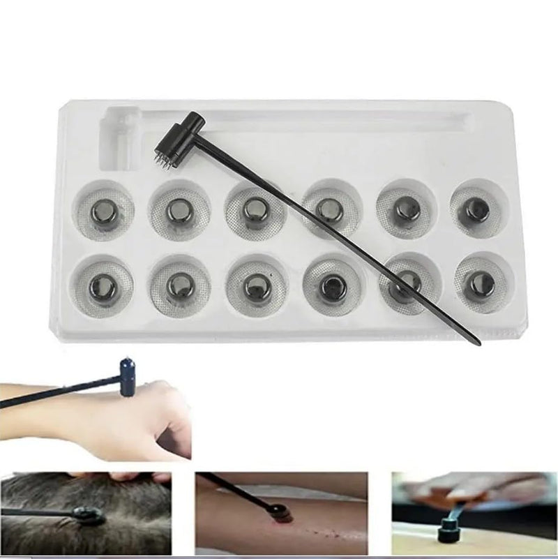 Seven Star Needle Set, Seven Stars Dermal Needle Hammer Set, Seven Star Needle Hammer Plum Blossom Skin Hammer Made of Stainless Steel with 12 Replacement Heads for Hair Loss, Medical Physiotherapy
