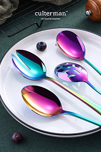 Color rainbow Serving utensils set. Stainless Steel Large Hostess Flatware Sets 7-Piece Includes Silverware Large Salad Spoons,Forks,knife.Dishwasher Safe