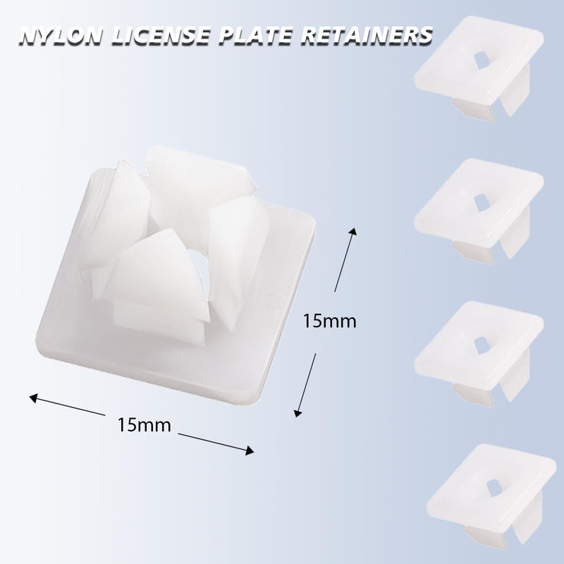 Nylon License Plate Screw 100 Pcs, Retainers for Mounting Cars Front & Back License Plate, Set Tapping Grommet Nut, Rustproof Nylon License Plate Fasteners Kit
