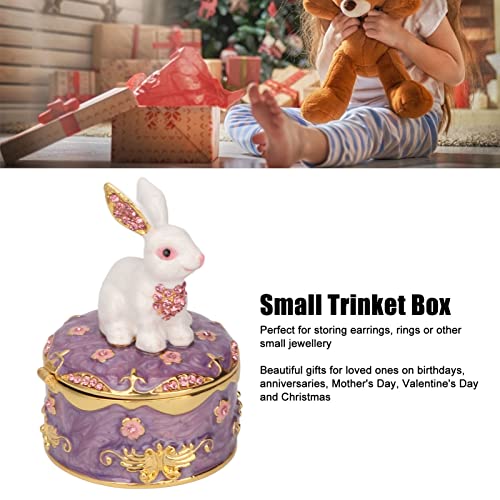 Hand Painted Enamel Rabbit Trinket Box, Hinged Jewelry Organizer for Mini Ring Earrings Storage, Personalized Elegant Handmade Ornament, Home Decor Figurine Keepsake Collectible