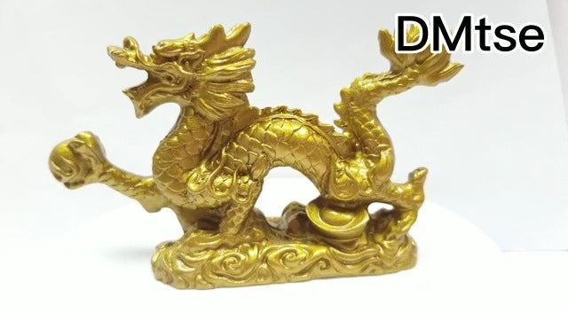 DMtse Chinese Feng Shui Dragon Lucky Golden Color Figurine Statue for Luck & Success 4 inch Long with Box